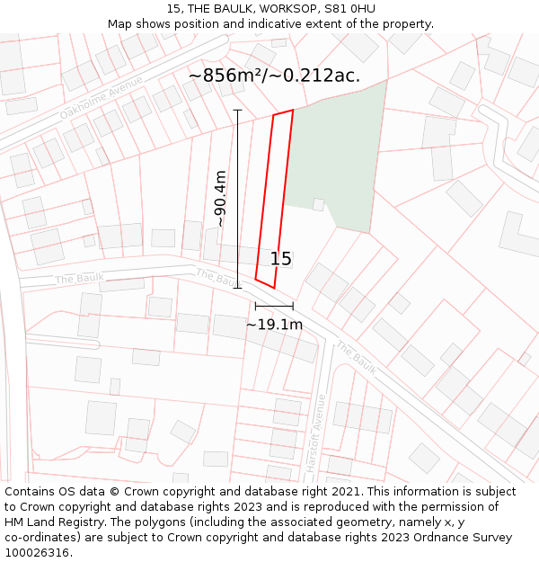 15, THE BAULK, WORKSOP, S81 0HU: Plot and title map