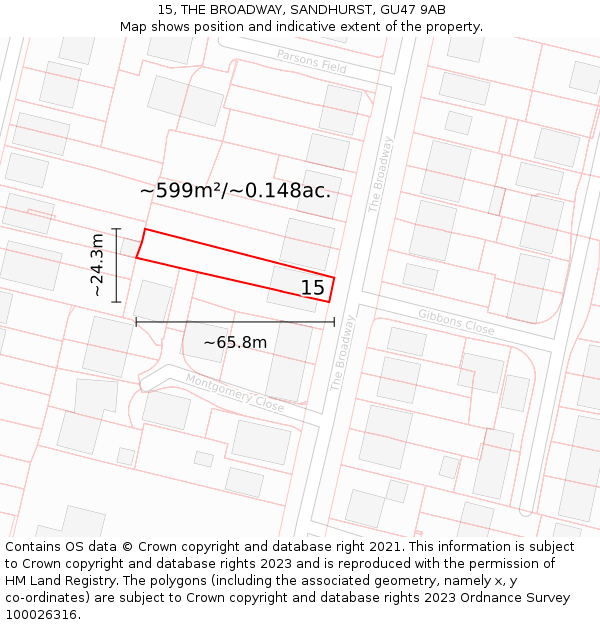 15, THE BROADWAY, SANDHURST, GU47 9AB: Plot and title map