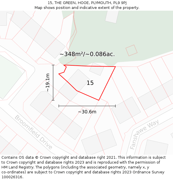 15, THE GREEN, HOOE, PLYMOUTH, PL9 9PJ: Plot and title map