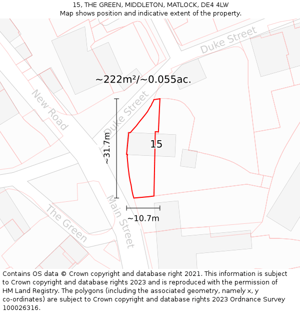 15, THE GREEN, MIDDLETON, MATLOCK, DE4 4LW: Plot and title map