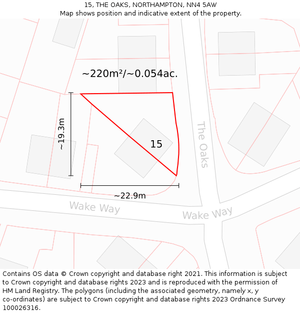 15, THE OAKS, NORTHAMPTON, NN4 5AW: Plot and title map