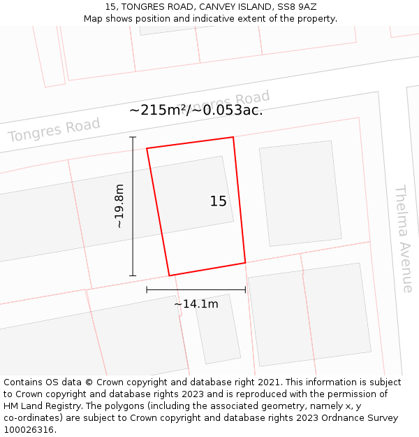 15, TONGRES ROAD, CANVEY ISLAND, SS8 9AZ: Plot and title map