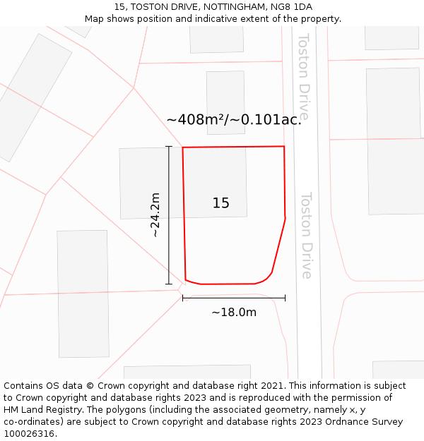 15, TOSTON DRIVE, NOTTINGHAM, NG8 1DA: Plot and title map