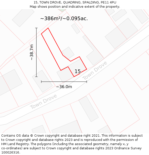 15, TOWN DROVE, QUADRING, SPALDING, PE11 4PU: Plot and title map