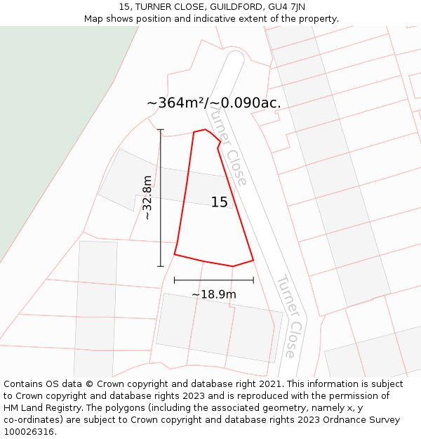 15, TURNER CLOSE, GUILDFORD, GU4 7JN: Plot and title map