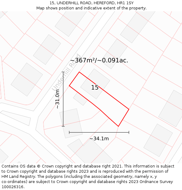 15, UNDERHILL ROAD, HEREFORD, HR1 1SY: Plot and title map