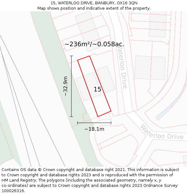 15, WATERLOO DRIVE, BANBURY, OX16 3QN: Plot and title map