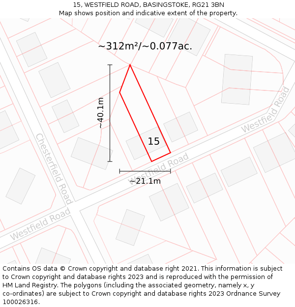 15, WESTFIELD ROAD, BASINGSTOKE, RG21 3BN: Plot and title map