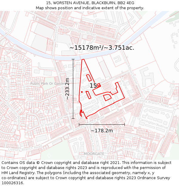 15, WORSTEN AVENUE, BLACKBURN, BB2 4EG: Plot and title map