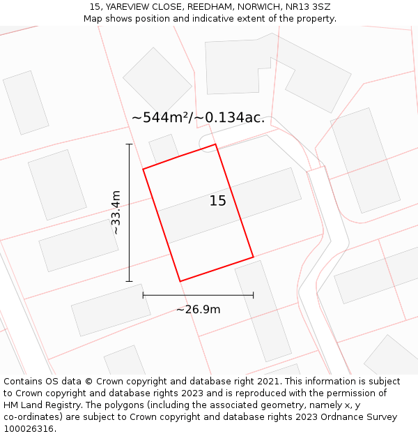 15, YAREVIEW CLOSE, REEDHAM, NORWICH, NR13 3SZ: Plot and title map