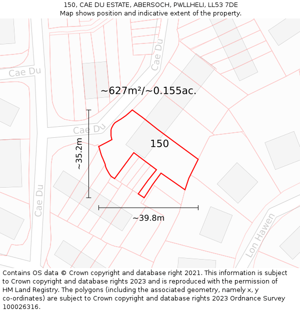 150, CAE DU ESTATE, ABERSOCH, PWLLHELI, LL53 7DE: Plot and title map