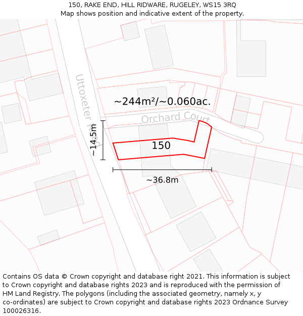 150, RAKE END, HILL RIDWARE, RUGELEY, WS15 3RQ: Plot and title map