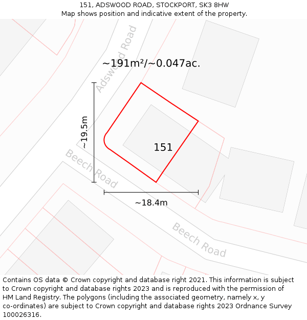 151, ADSWOOD ROAD, STOCKPORT, SK3 8HW: Plot and title map