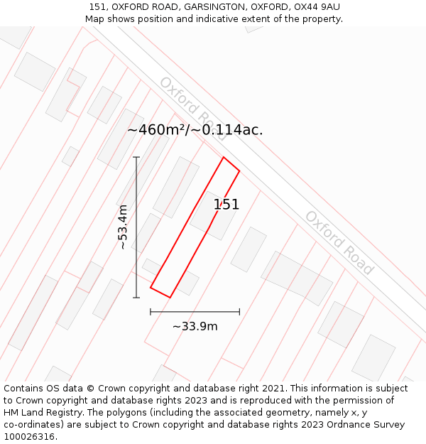 151, OXFORD ROAD, GARSINGTON, OXFORD, OX44 9AU: Plot and title map