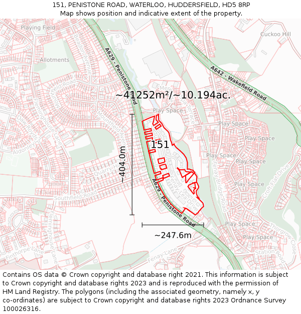 151, PENISTONE ROAD, WATERLOO, HUDDERSFIELD, HD5 8RP: Plot and title map