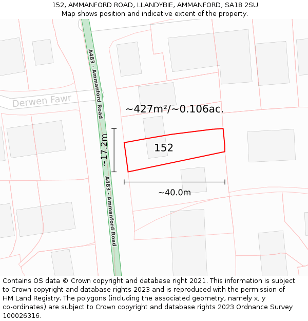 152, AMMANFORD ROAD, LLANDYBIE, AMMANFORD, SA18 2SU: Plot and title map