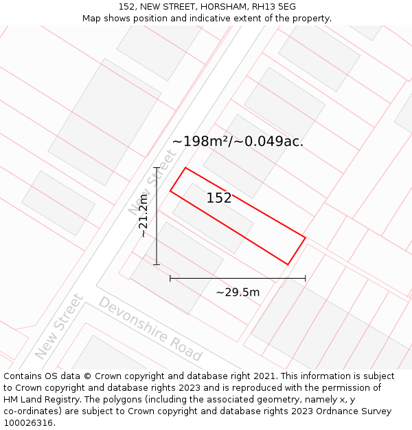 152, NEW STREET, HORSHAM, RH13 5EG: Plot and title map