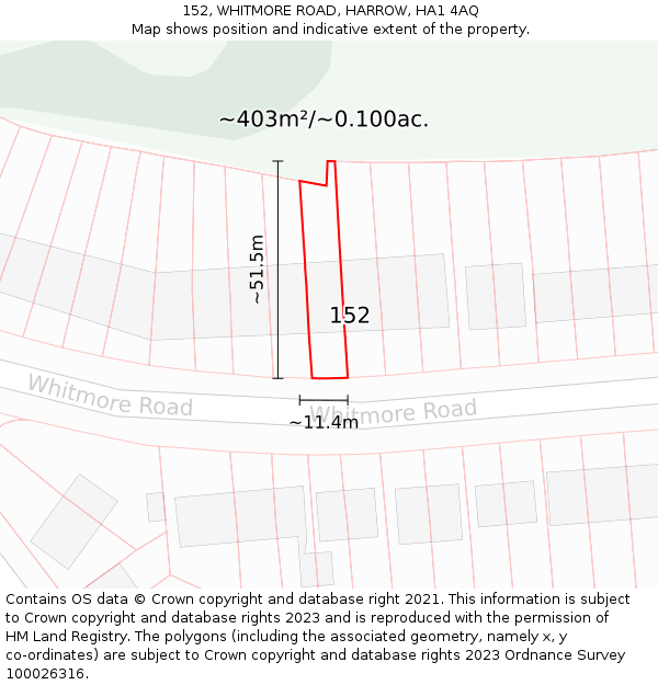 152, WHITMORE ROAD, HARROW, HA1 4AQ: Plot and title map