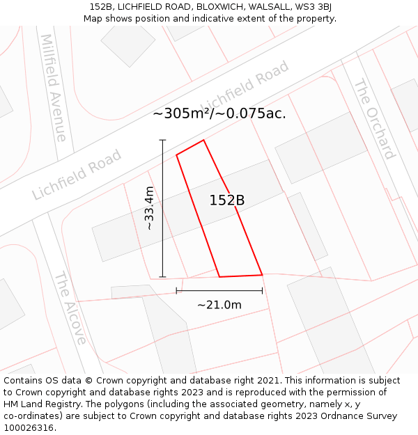 152B, LICHFIELD ROAD, BLOXWICH, WALSALL, WS3 3BJ: Plot and title map