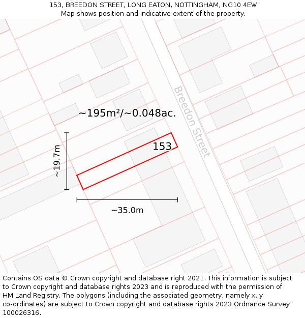 153, BREEDON STREET, LONG EATON, NOTTINGHAM, NG10 4EW: Plot and title map