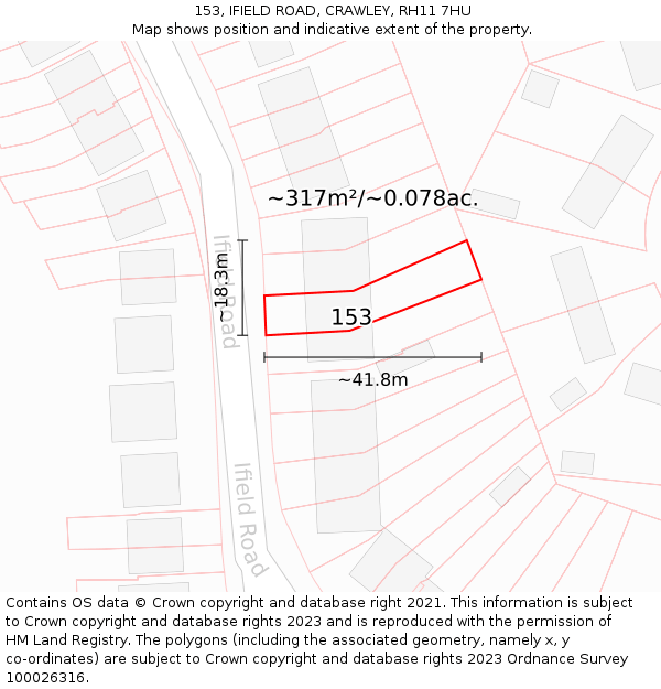 153, IFIELD ROAD, CRAWLEY, RH11 7HU: Plot and title map