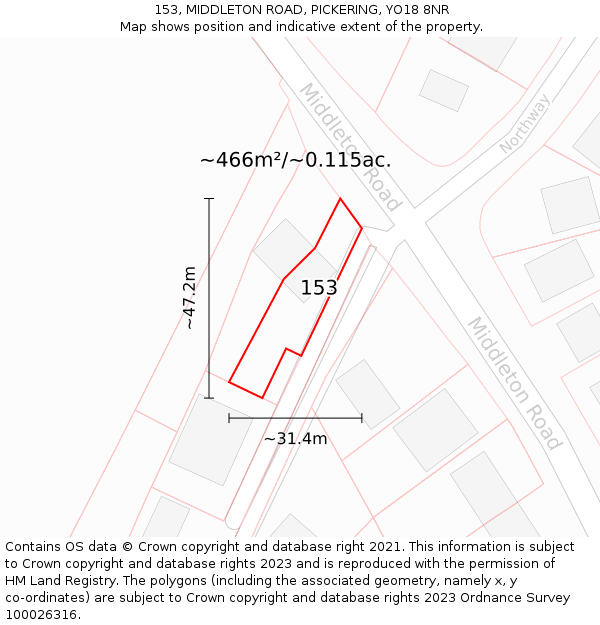 153, MIDDLETON ROAD, PICKERING, YO18 8NR: Plot and title map