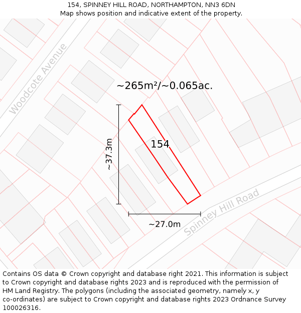 154, SPINNEY HILL ROAD, NORTHAMPTON, NN3 6DN: Plot and title map