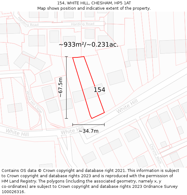 154, WHITE HILL, CHESHAM, HP5 1AT: Plot and title map