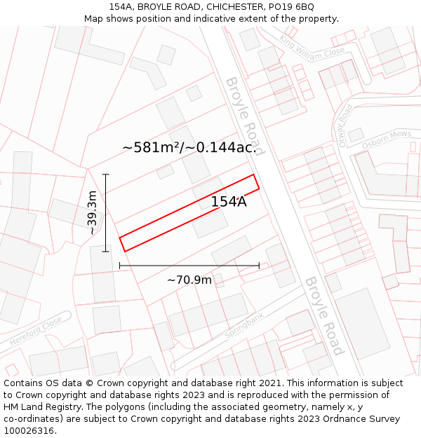 154A, BROYLE ROAD, CHICHESTER, PO19 6BQ: Plot and title map