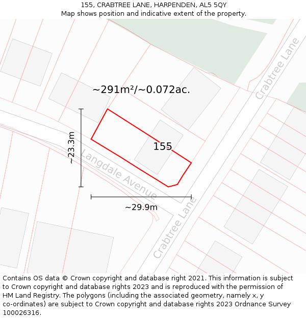 155, CRABTREE LANE, HARPENDEN, AL5 5QY: Plot and title map