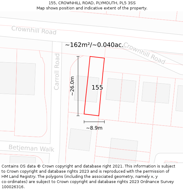 155, CROWNHILL ROAD, PLYMOUTH, PL5 3SS: Plot and title map