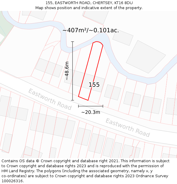 155, EASTWORTH ROAD, CHERTSEY, KT16 8DU: Plot and title map