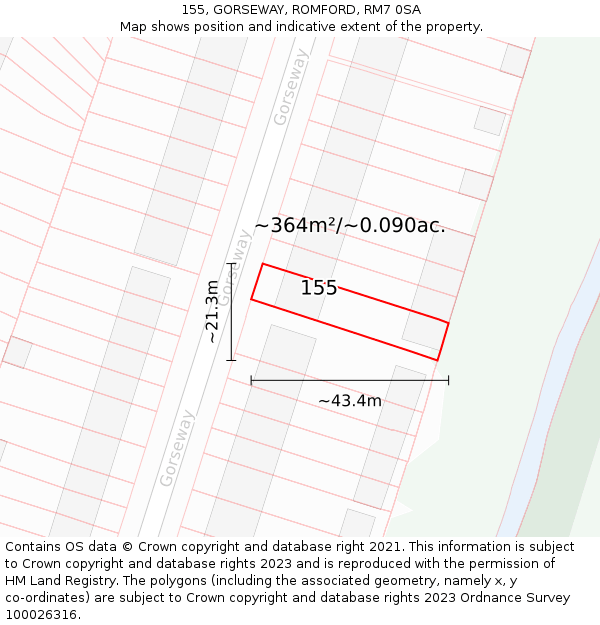 155, GORSEWAY, ROMFORD, RM7 0SA: Plot and title map