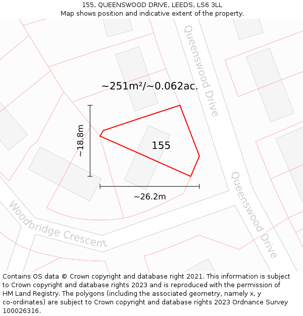 155, QUEENSWOOD DRIVE, LEEDS, LS6 3LL: Plot and title map