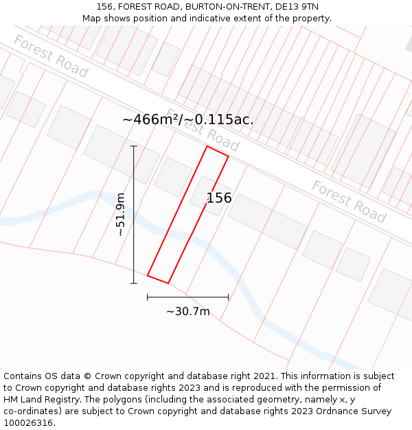 156, FOREST ROAD, BURTON-ON-TRENT, DE13 9TN: Plot and title map