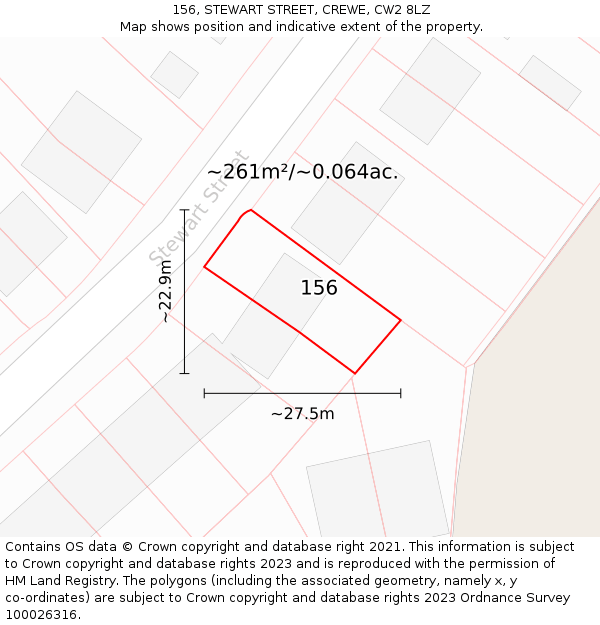 156, STEWART STREET, CREWE, CW2 8LZ: Plot and title map