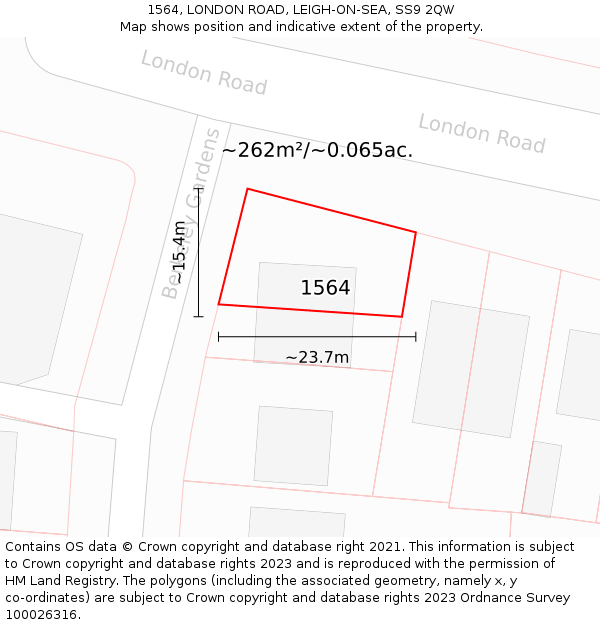 1564, LONDON ROAD, LEIGH-ON-SEA, SS9 2QW: Plot and title map