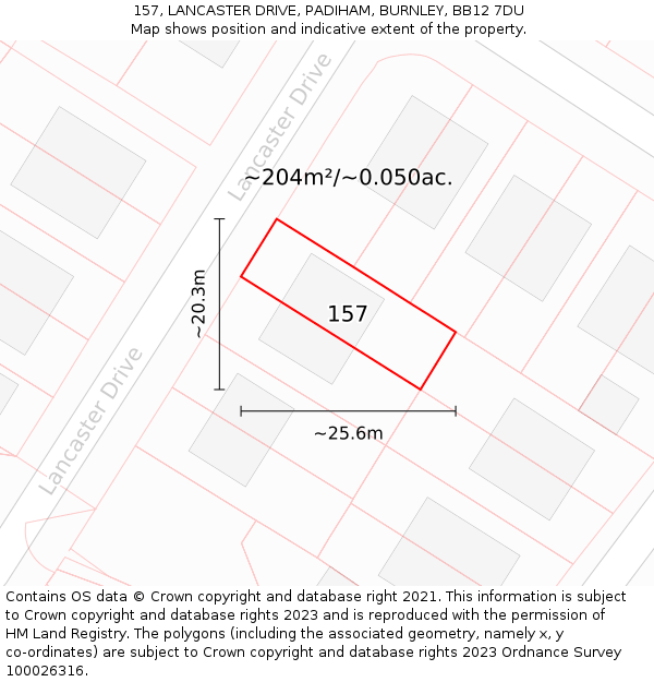 157, LANCASTER DRIVE, PADIHAM, BURNLEY, BB12 7DU: Plot and title map