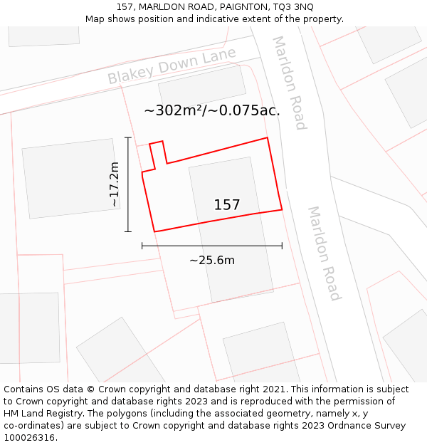 157, MARLDON ROAD, PAIGNTON, TQ3 3NQ: Plot and title map