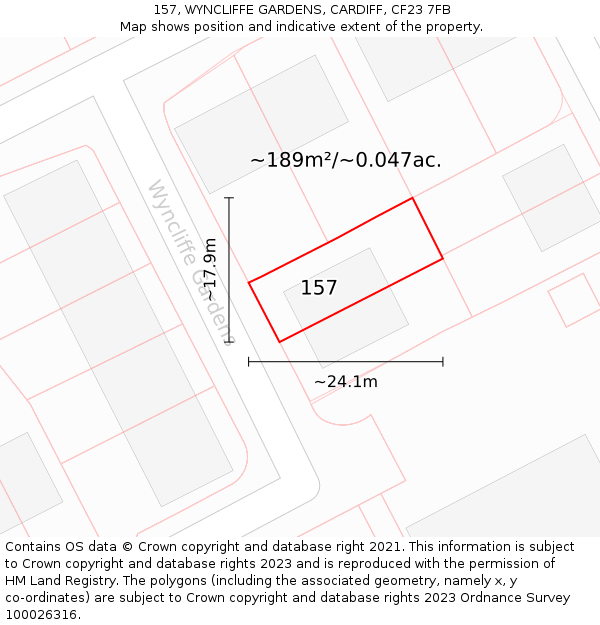157, WYNCLIFFE GARDENS, CARDIFF, CF23 7FB: Plot and title map