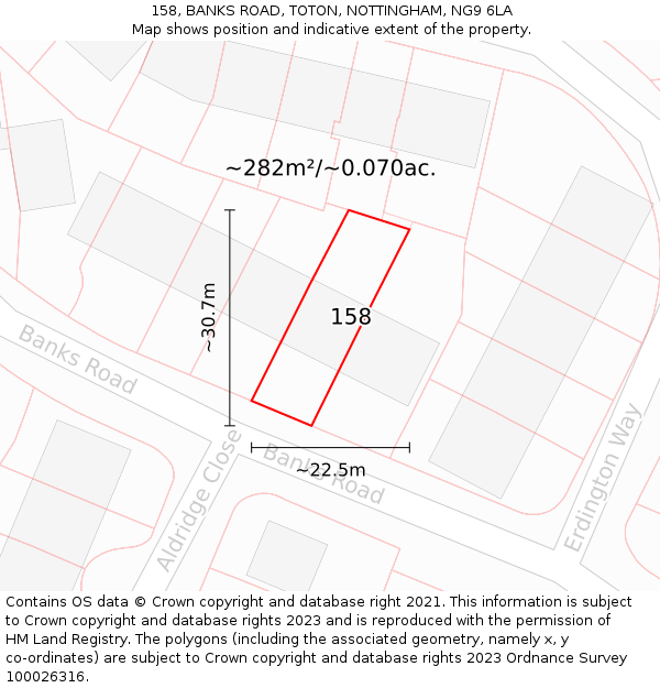 158, BANKS ROAD, TOTON, NOTTINGHAM, NG9 6LA: Plot and title map