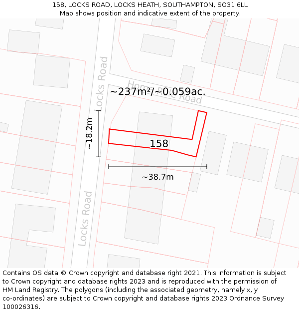 158, LOCKS ROAD, LOCKS HEATH, SOUTHAMPTON, SO31 6LL: Plot and title map