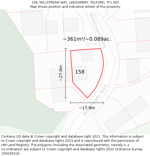 158, MILLSTREAM WAY, LEEGOMERY, TELFORD, TF1 6QT: Plot and title map