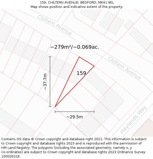 159, CHILTERN AVENUE, BEDFORD, MK41 9EL: Plot and title map