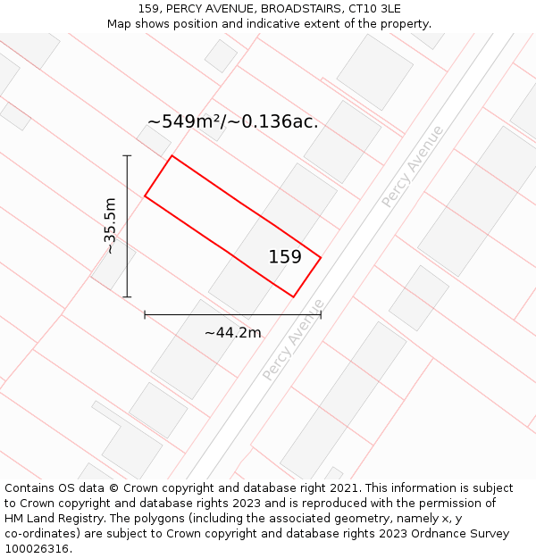 159, PERCY AVENUE, BROADSTAIRS, CT10 3LE: Plot and title map