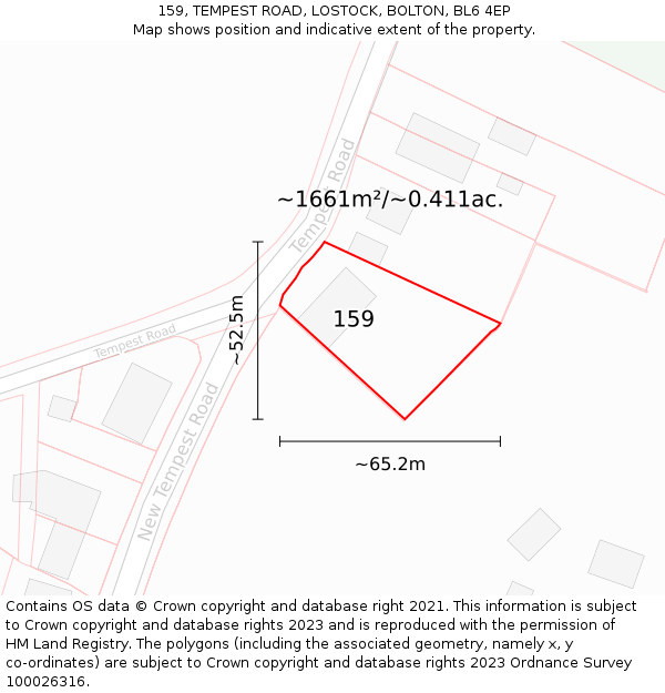 159, TEMPEST ROAD, LOSTOCK, BOLTON, BL6 4EP: Plot and title map