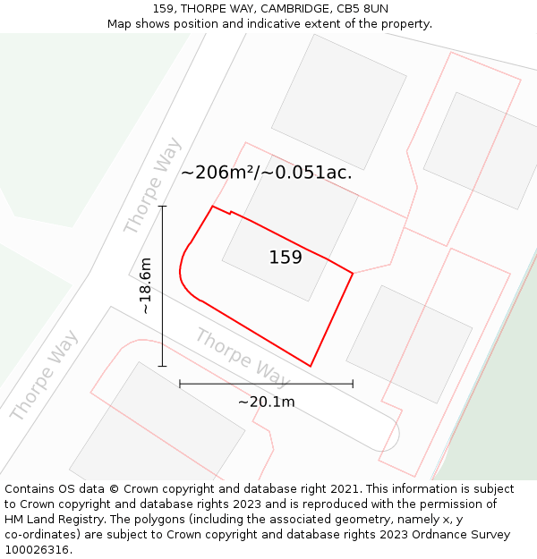 159, THORPE WAY, CAMBRIDGE, CB5 8UN: Plot and title map