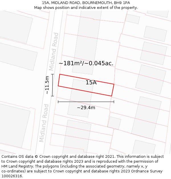 15A, MIDLAND ROAD, BOURNEMOUTH, BH9 1PA: Plot and title map