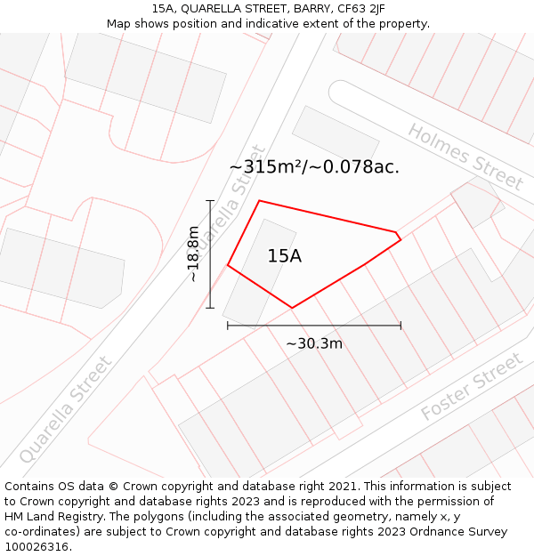 15A, QUARELLA STREET, BARRY, CF63 2JF: Plot and title map