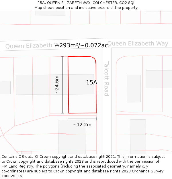 15A, QUEEN ELIZABETH WAY, COLCHESTER, CO2 8QL: Plot and title map